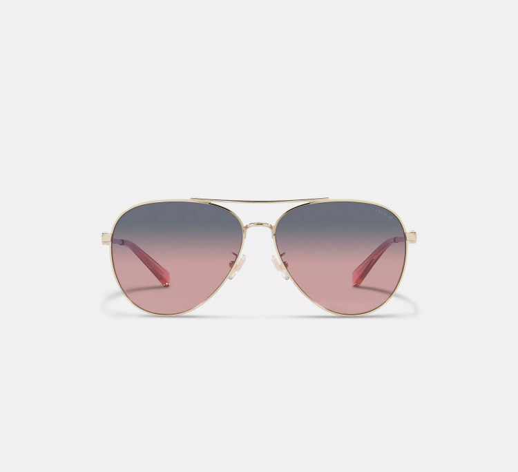 EyeframesInt-COACH-CD474 - Badge Metal Pilot Sunglasses - Pink/Purple Gradient