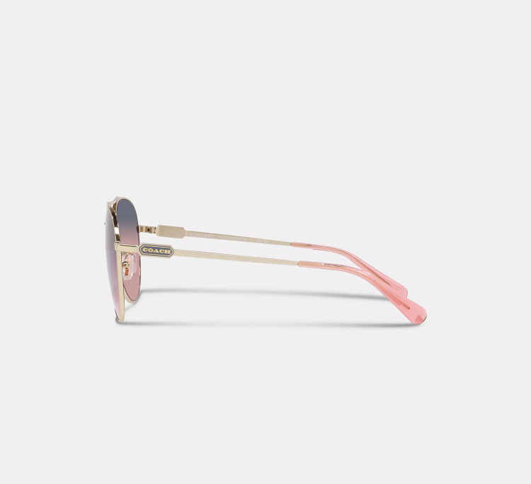 EyeframesInt-COACH-CD474 - Badge Metal Pilot Sunglasses - Pink/Purple Gradient