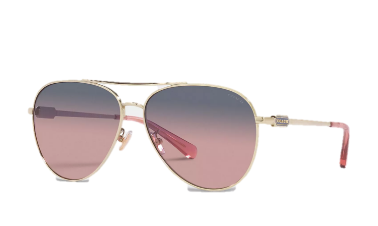 EyeframesInt-COACH-CD474 - Badge Metal Pilot Sunglasses - Pink/Purple Gradient