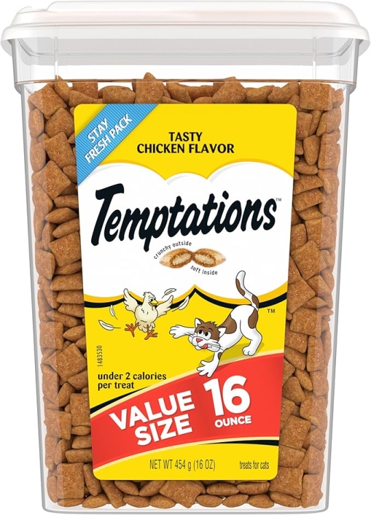 TEMPTATIONS Classic Crunchy and Soft Cat Treats Tasty Chicken Flavor, 454g