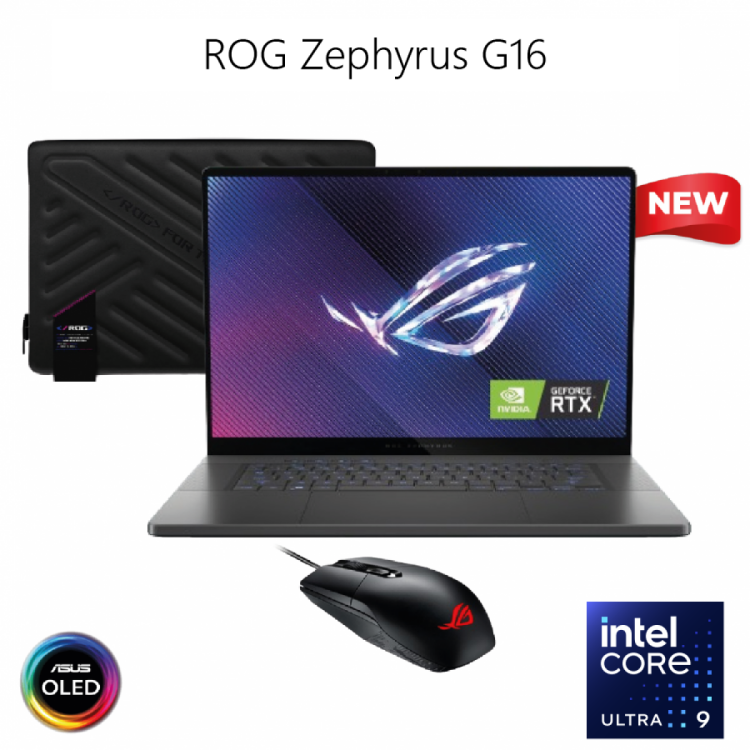 ASUS ROG Zephyrus G16 GU605MY-QR104W | Intel Core Ultra 9 Processor RTX™ 4090 16" 240Hz 2.5K OLED HDR 500NITS ROG Zephyrus Sleeve ROG Impact Gaming Mouse & Win 11