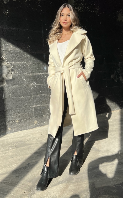 Lapel Neck Belted Coat