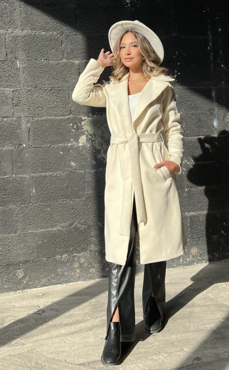 Lapel Neck Belted Coat