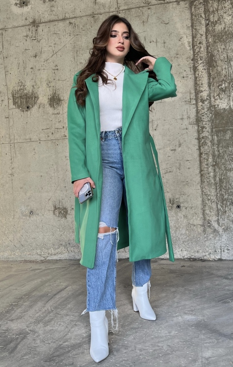 Lapel Neck Belted Coat