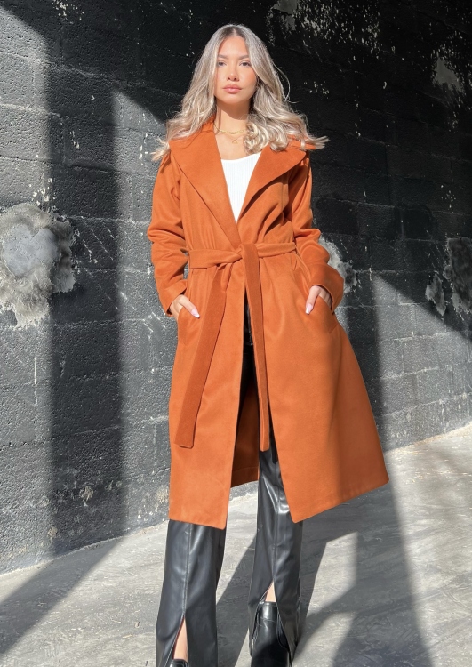 Lapel Neck Belted Coat