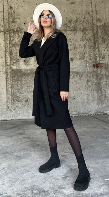 Lapel Neck Belted Coat