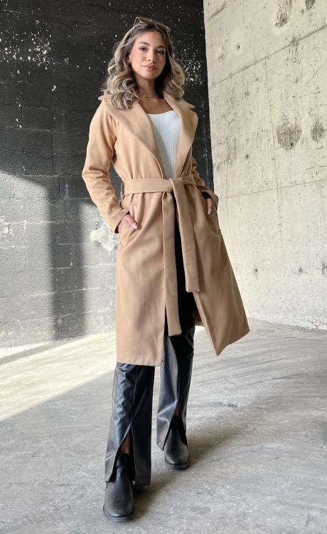 Lapel Neck Belted Coat