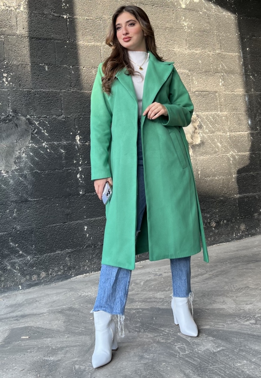 Lapel Neck Belted Coat