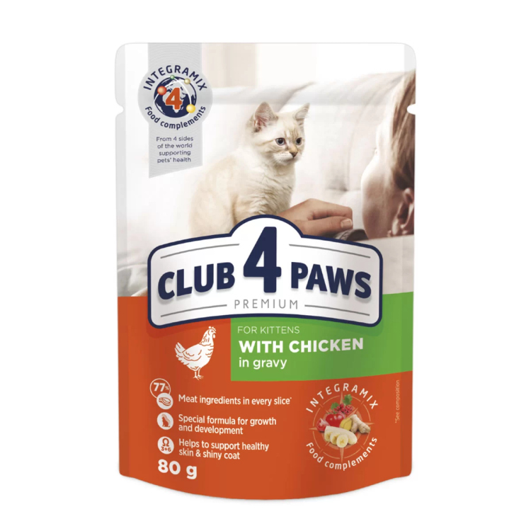 Wet food for kittens CLUB 4 PAWS Premium, with chicken in sauce, 80g