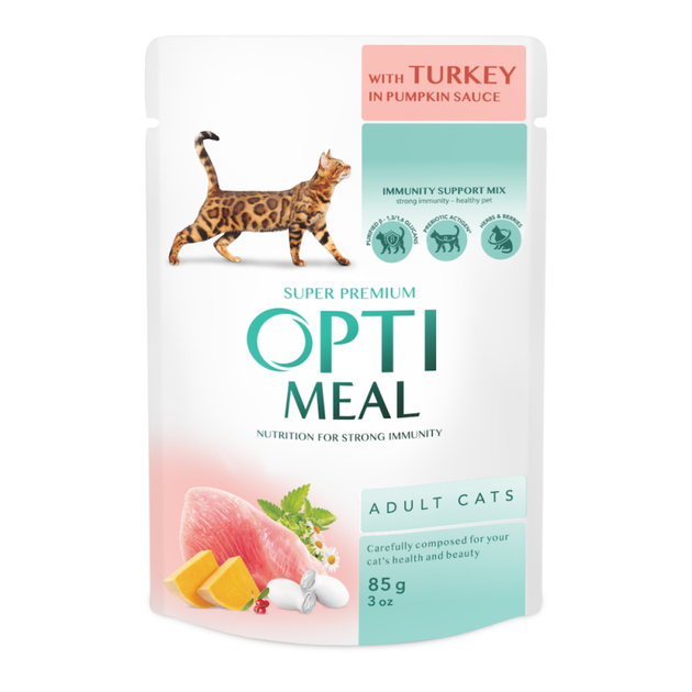 Wet food Optimeal for cats with turkey in pumpkin sauce 85 g