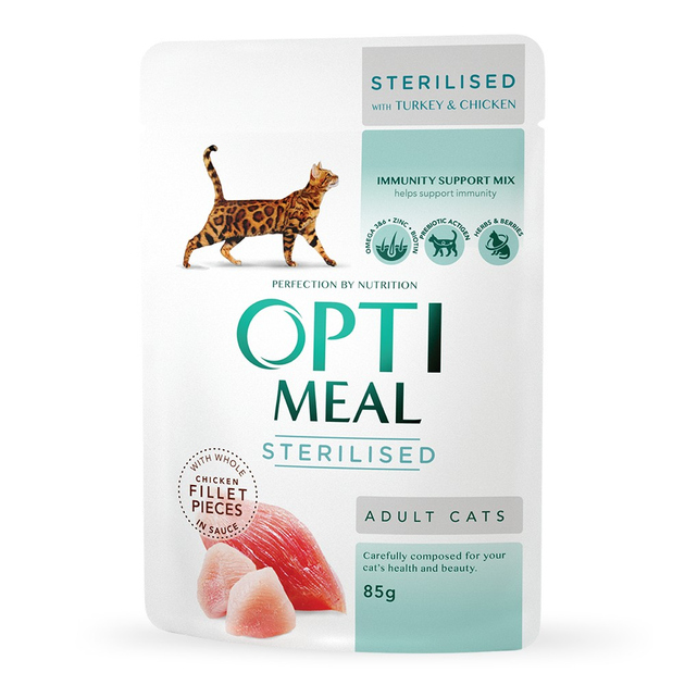 Wet food for cats Optimeal Sterilized with the taste of turkey and chicken in sauce 85 g