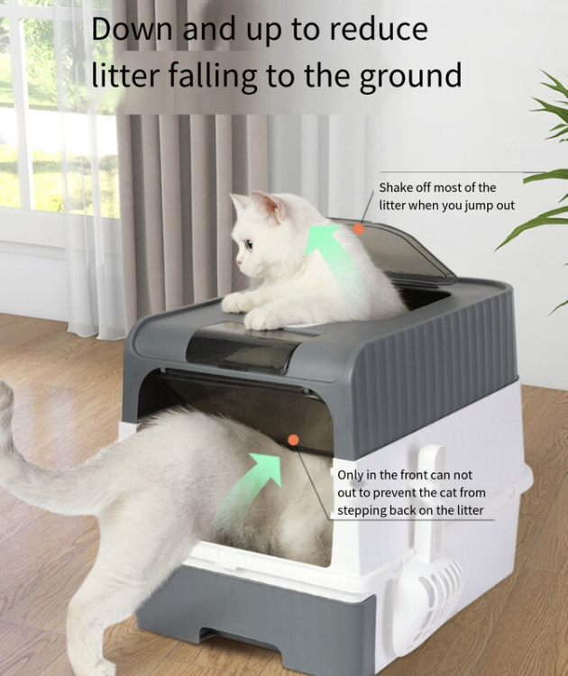 Foldable Enclosed Cat Litter Box With Cover, Easy Cleaning And Anti-Splashing Cat Litter Drawer With Plastic Scoop 