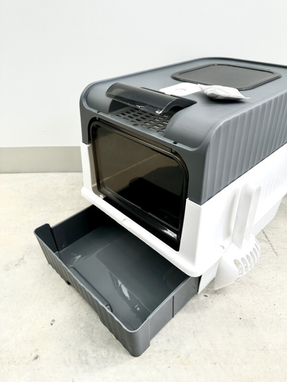 Foldable Enclosed Cat Litter Box With Cover, Easy Cleaning And Anti-Splashing Cat Litter Drawer With Plastic Scoop 