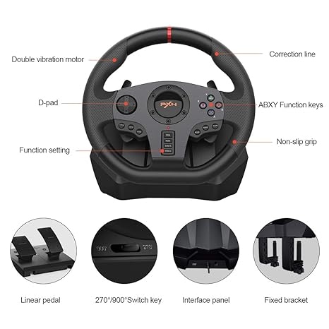 PXN V900 GAMING STEERING WHEEL - 270/900° PC RACING WHEEL WITH LINEAR PEDALS & LEFT AND RIGHT DUAL VIBRATION FOR PS4, PC, XBOX ONE, XBOX SERIES X|S, S