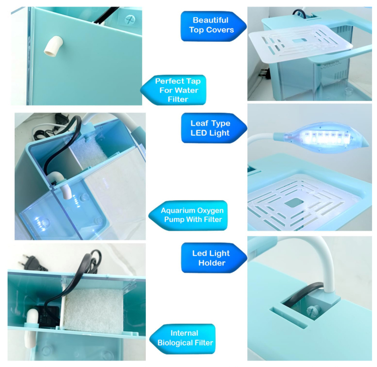 حوض صغير  مع إضاءة LED بمدخل USB وفلتر سامب خلفي 