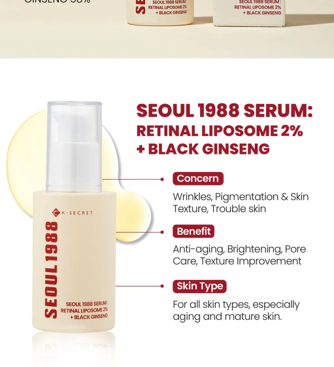 KSECRET - SEOUL 1988 Serum : Retinal Liposome 2% + Black Ginseng /30ml