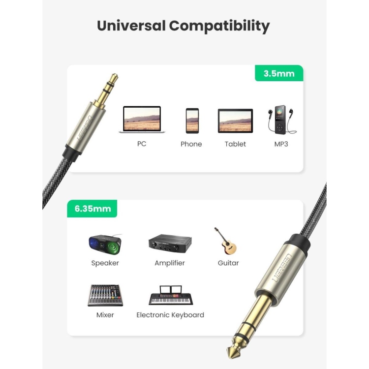 UGREEN 3.5MM TO 6.35MM TRS CABLE 3M
(GRAY)MOADEL-AV127 -10629