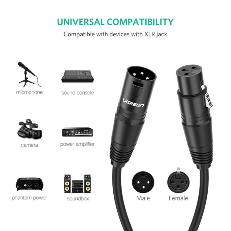 UGREEN CANNON MALE TO FEMALE MICROPHONE EXTENTION AUDIO CABLE 2M
(BLACK) MOADEL-20710-AV130