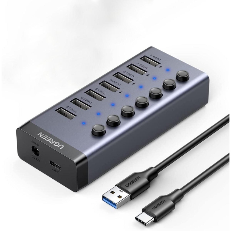 UGREEN USB-C TO 7-PORT USB-A 3.0 HUB DC 12
EU MOADEL-90307-CM481