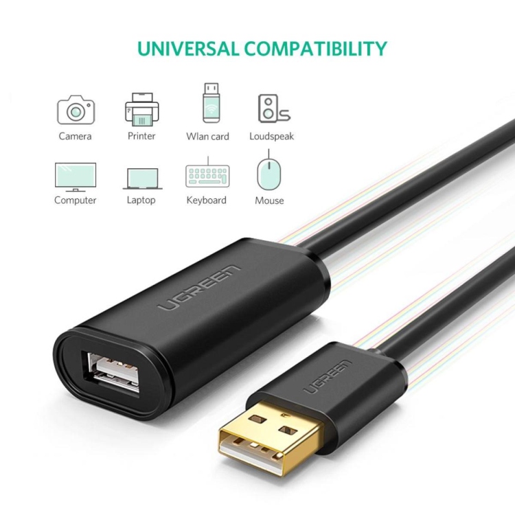 UGREEN USB 2.0 ACTIVE EXTENSION CABLE
-WITH CHIPSET 15M (BLACK )MODAEL-10323 US121