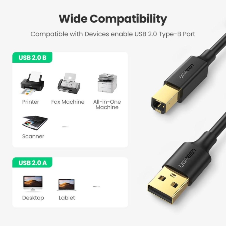 UGREEN 20846-US135 USB 2.0 AM TO BM PRINTE
CABLE 1M (BLACK)