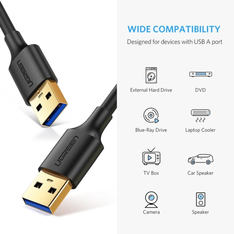 UGREEN 10370-US128 USB-A 3.0 MALE TO MAL
CABLE 1M (BLACK)