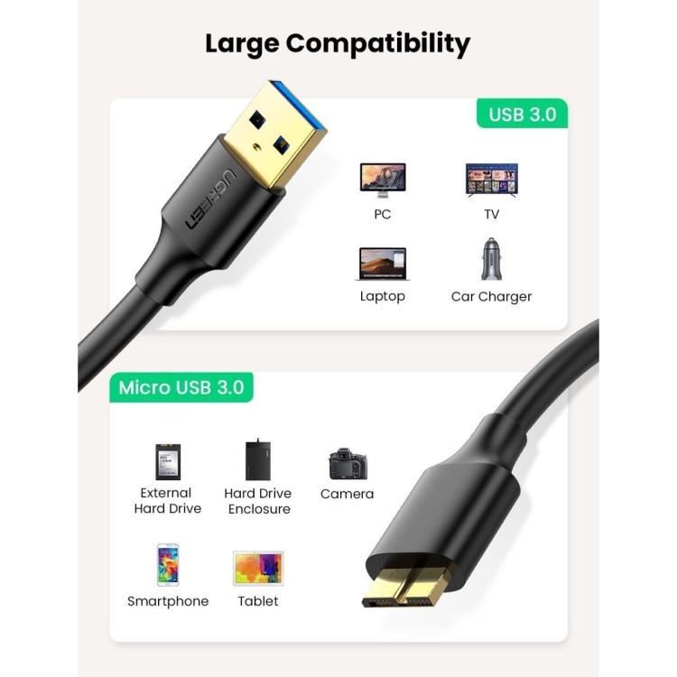 UGREEN USB 3.0 A MALE TO MICRO USB 3.0
MALE CABLE 0.5M MOADEL-10840-US130