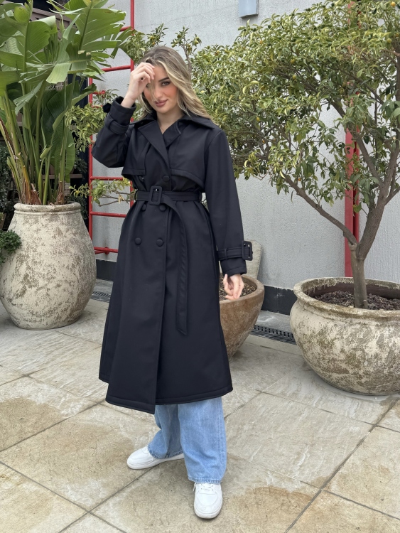 Trench Coat With Belt(Black)