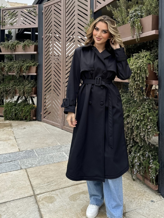 Trench Coat With Belt(Black)