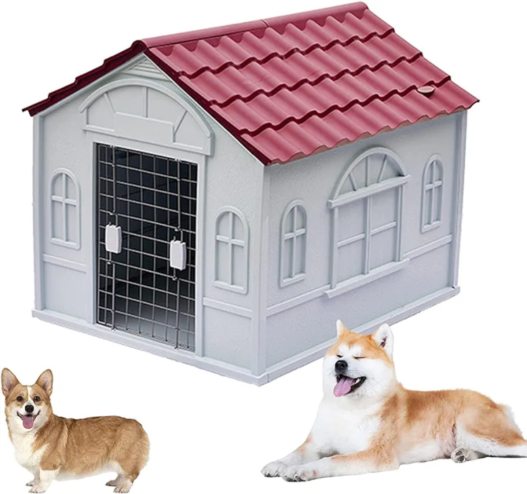 Dog House with Steel Door - Weatherproof and Ventilated for Indoor/Outdoor Use - Small to x Large Dogs