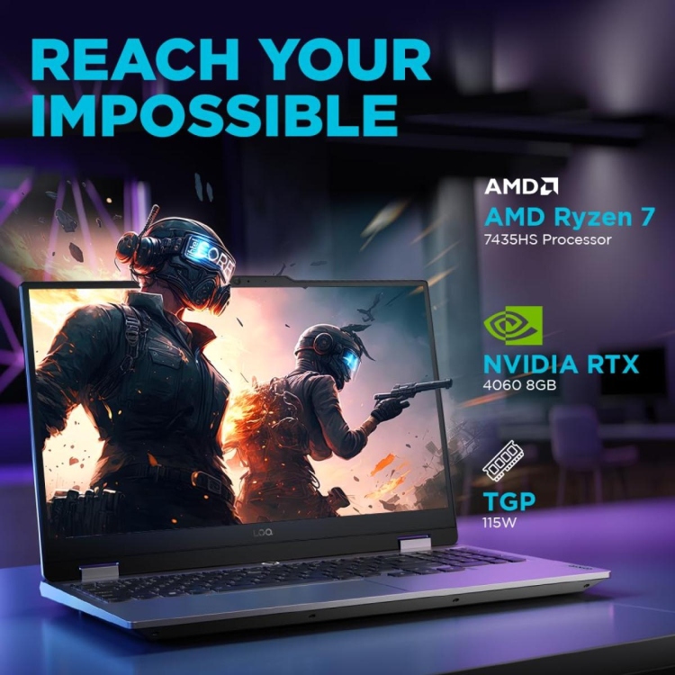 LENOVO LOQ AMD RYZEN 7 7435HS 16GB RAM - 512GB SSD M.2 - NVIDIA RTX™ 4060 8GB - 15.6" FHD 144HZ- WINDOWS 11 HOME 64