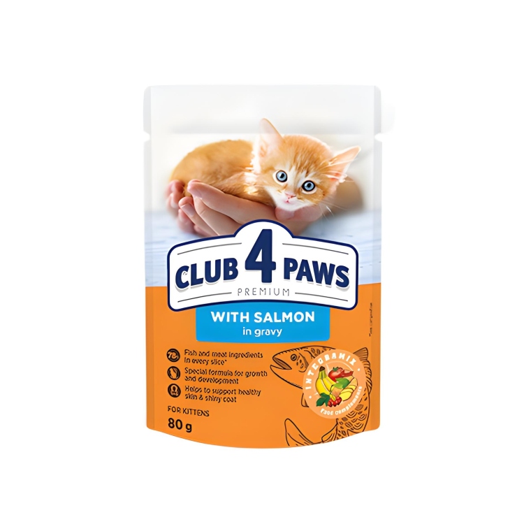 Club 4 paws طعام رطب للقطط الصغيرة بنكهة السالمون مع الصلصة 