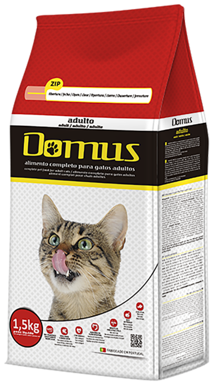 DOMOUS Complete pet food for adult cats (chicken and tuna)  Available in 1.5Kg and 20Kg packaging.