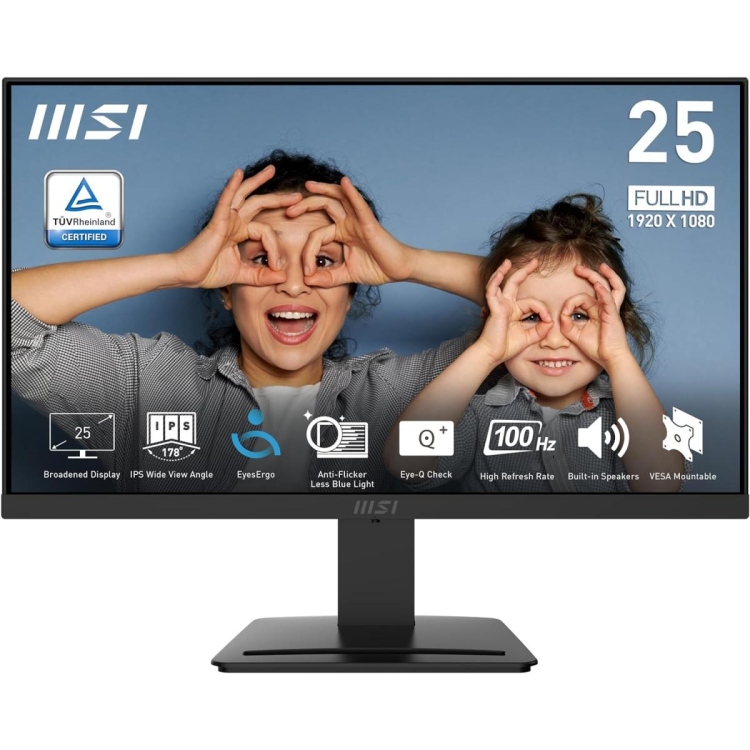 MSI PRO MP253 24.5" IPS 1920 X 1080 (FHD) 300 CD/M2 COMPUTER MONITOR, 100HZ, HDMI, DP -VGA W/ SPEAKER, 1MS, BLACK