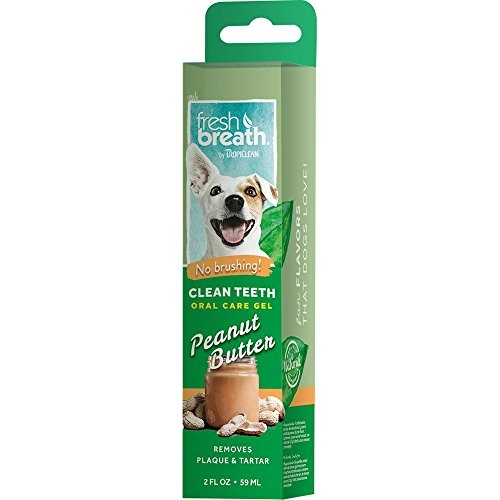 TROPICLEAN FRESH BREATH DENTAL & ORAL CARE NO BRUSHING CLEAN TEETH GEL FOR DOGS 2 OZ, PEANUT BUTTER FLAVOR  59 ml