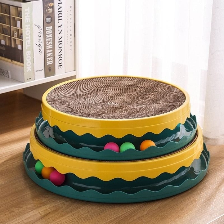 Cat scratch board round teaser tunnel chaser replaceable corrugated paper