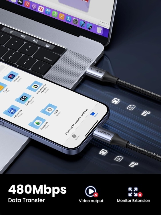 UGREEN US535 90440 TYPE C 2.0 MALE TO TYPE MALE CHARGING DATA CABLE(240W MAX) 2.2M