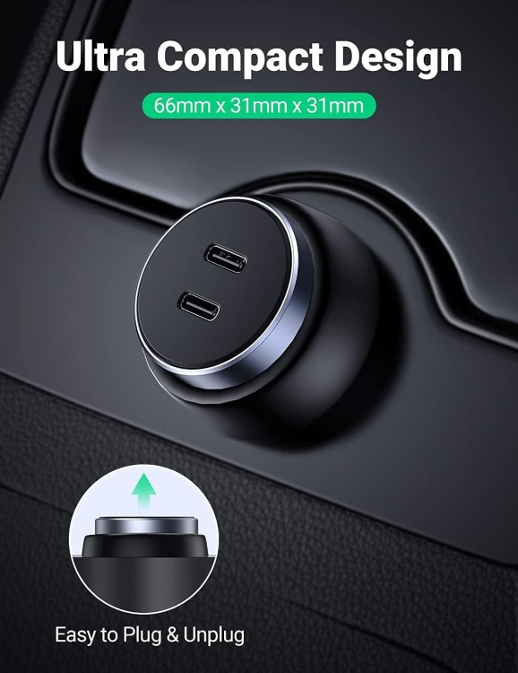 UGREEN	CD213-70594 USB-C PD+USB-C PD 40W FAST CAR CHARGER GREY