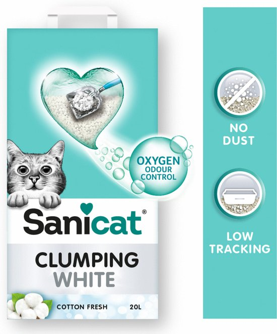 Sanicat Clumping White Cotton Fresh kattengrit  20 liter