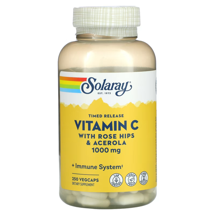 Solaray, Timed Release Vitamin C with Rose Hips & Acerola, 1,000 mg, 250 VegCaps