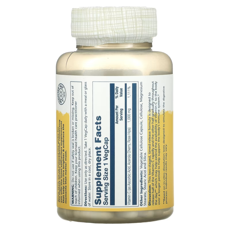 Solaray, Timed Release Vitamin C, 1,000 mg, 100 VegCaps