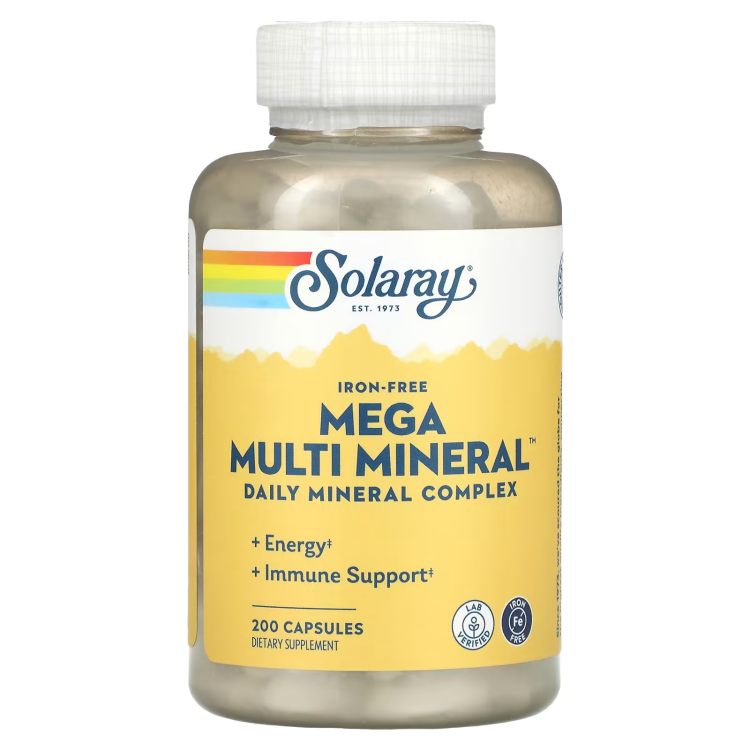 Solaray, Mega Multi Mineral, Iron Free, 200 Capsules