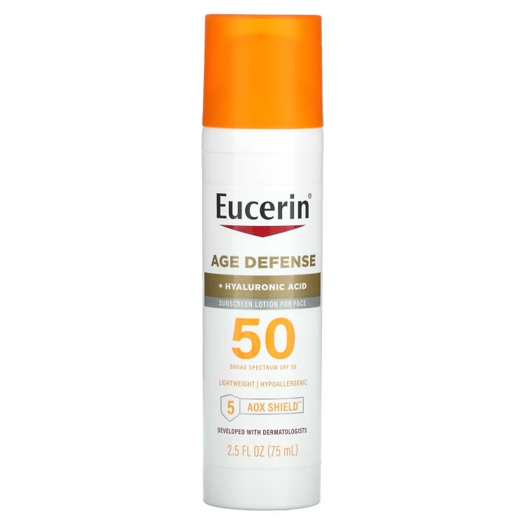 Eucerin, Age Defense, Lightweight Sunscreen Lotion For Face, SPF 50, Fragrance Free, 2.5 fl oz (75 ml)