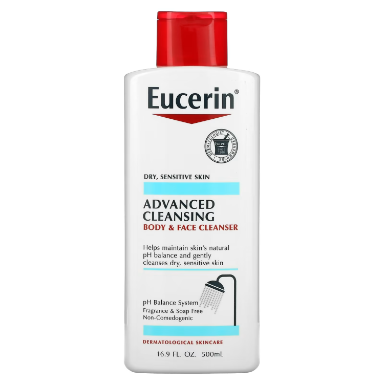 Eucerin, Advanced Cleansing, Body and Face Cleanser, Fragrance Free, 16.9 fl oz (500 ml)