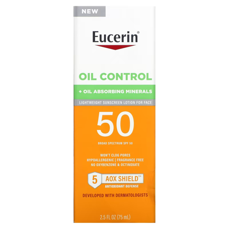 Eucerin, Oil Control, Lightweight Sunscreen Lotion for Face, SPF 50, 2.5 fl oz (75 ml)