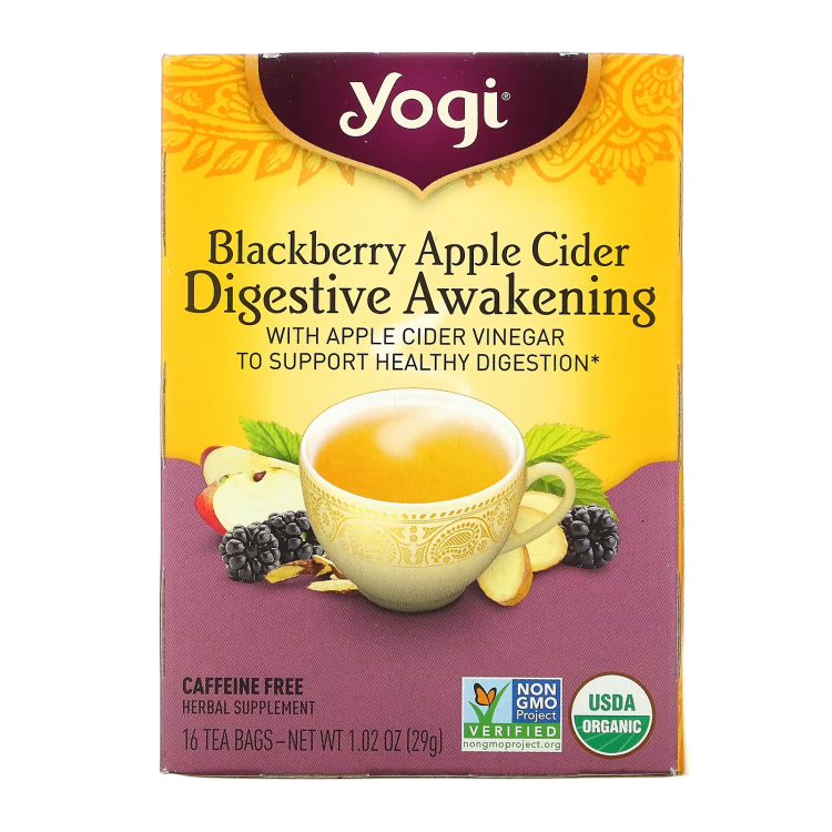 Yogi Tea, Digestive Awakening, Blackberry Apple Cider, Caffeine Free, 16 Tea Bags, 1.02 oz (29 g)