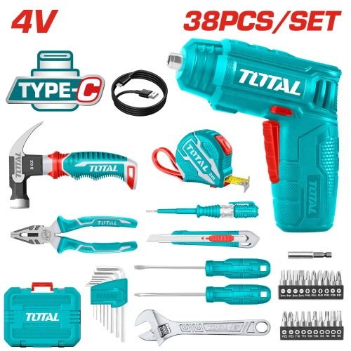 Total THKTHP10386 38 Pcs tools set طقم مفك شحن 4 فولت مع عده 38 قطعة