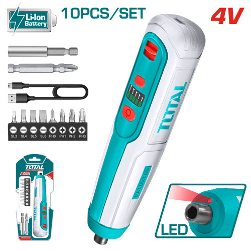 Total TSDLI0423 Lithium-ion cordless screwdriver مفك شحن 4 فولت مع راسيات