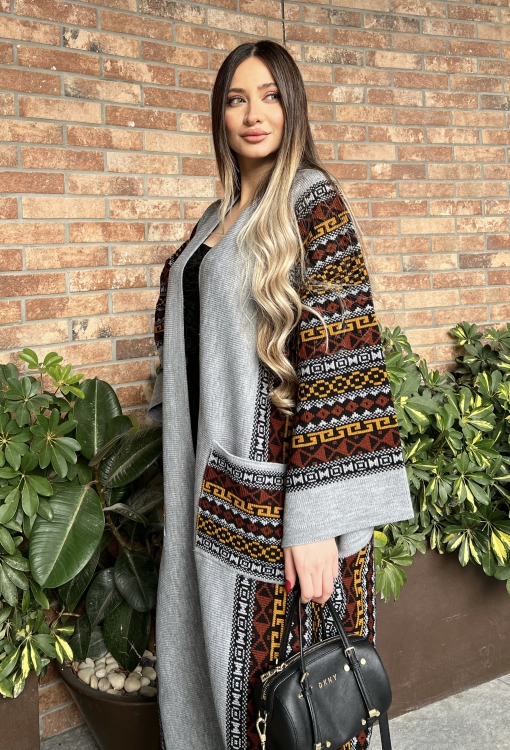 Triko Geo Pattern Drop Shoulder Cardigan 