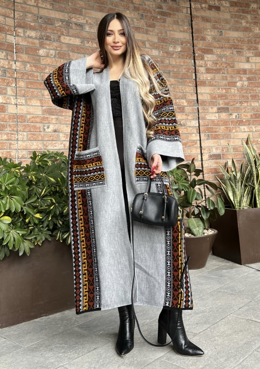 Triko Geo Pattern Drop Shoulder Cardigan 